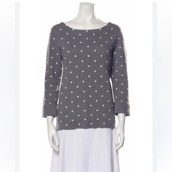 CYNTHIA ROWLEY GRAY BOAT NECK POLKA DOT SWEATER 3/4 SLEEVE SIZE XS - Picture 6 of 8